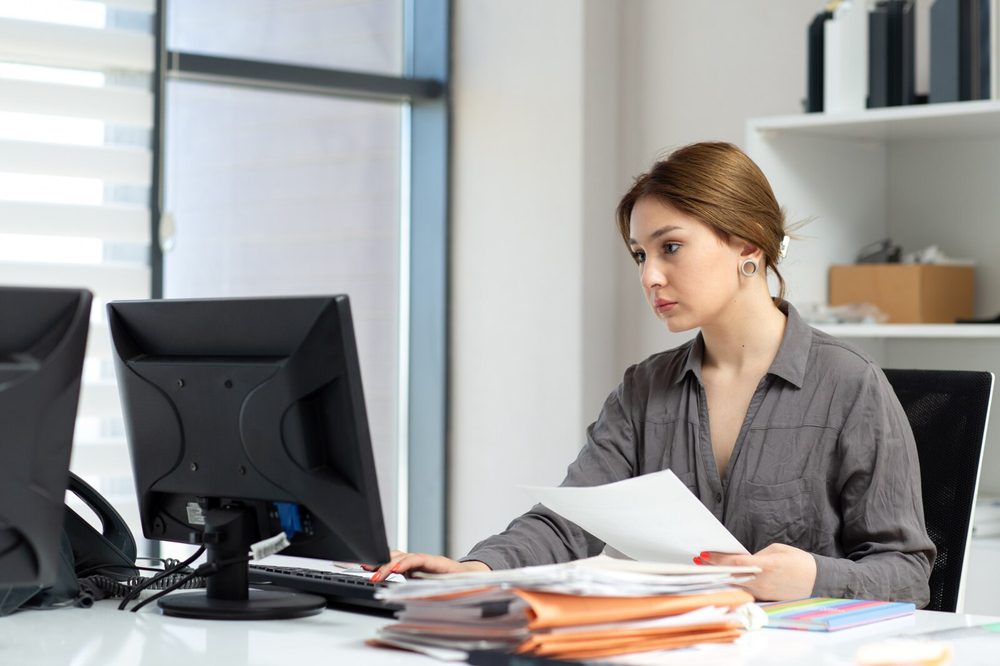 School administration office with paperwork