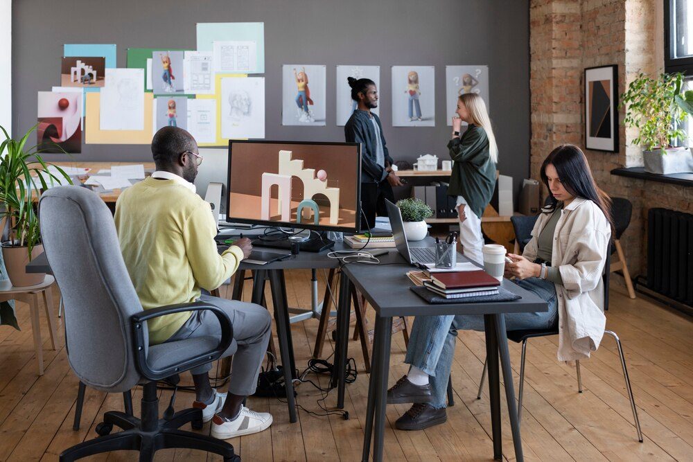Espacio de trabajo creativo de una agencia de diseño